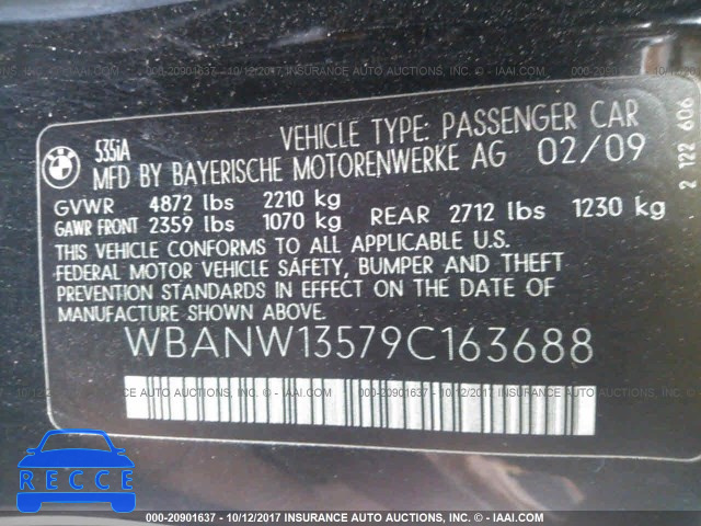 2009 BMW 535 I WBANW13579C163688 image 8