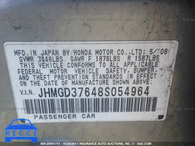2008 Honda FIT JHMGD37648S054964 image 8