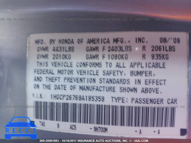 2009 Honda Accord 1HGCP26769A195359 image 8