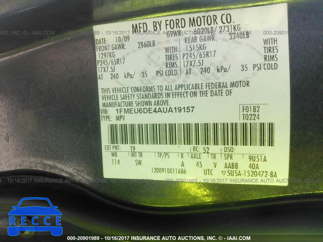 2010 Ford Explorer XLT 1FMEU6DE4AUA19157 image 8