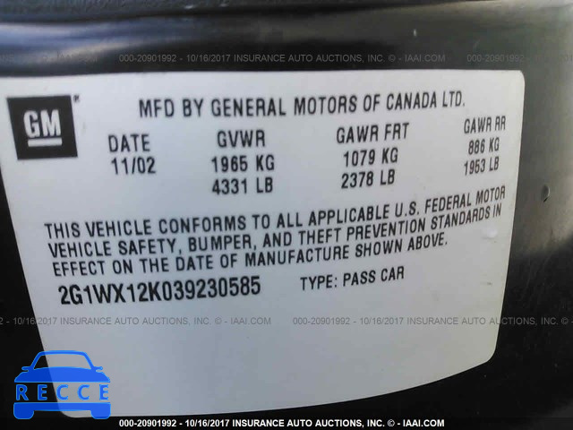 2003 Chevrolet Monte Carlo 2G1WX12K039230585 зображення 8