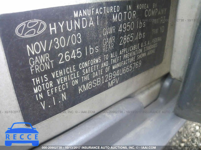 2004 Hyundai Santa Fe KM8SB12B94U665769 image 8