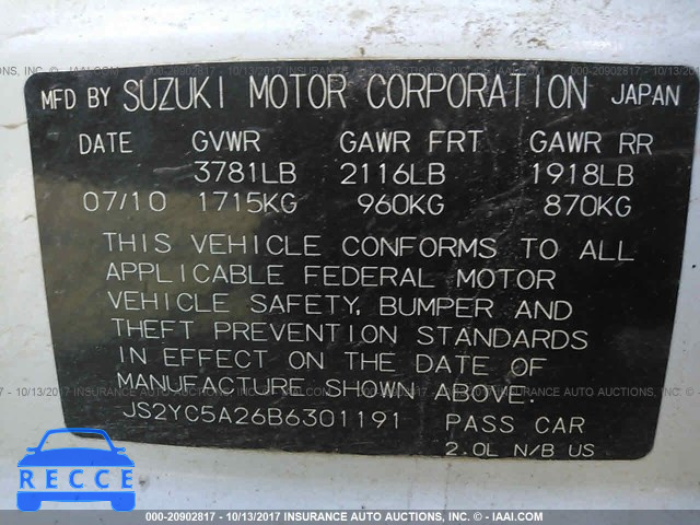 2011 Suzuki SX4 JS2YC5A26B6301191 зображення 8