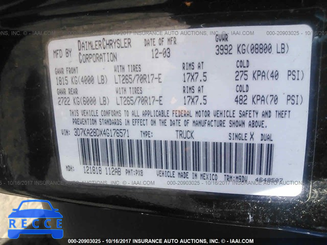 2004 Dodge RAM 2500 ST/SLT 3D7KA28DX4G176571 зображення 8