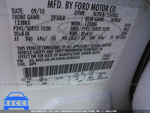 2011 LINCOLN MKX 2LMDJ8JK5BBJ05602 Bild 8