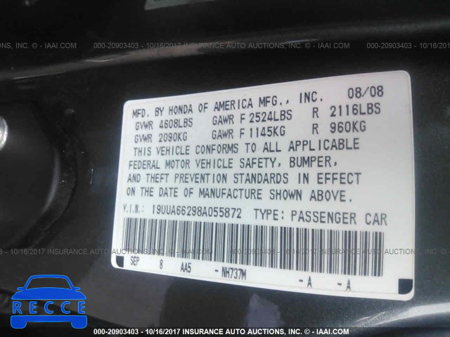 2008 Acura TL 19UUA66298A055872 image 8