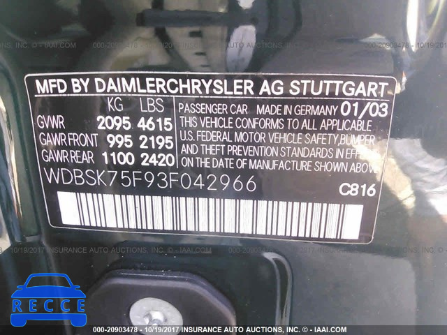 2003 MERCEDES-BENZ SL 500R WDBSK75F93F042966 image 8