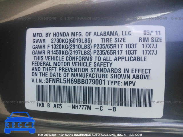 2011 Honda Odyssey 5FNRL5H69BB079001 image 8