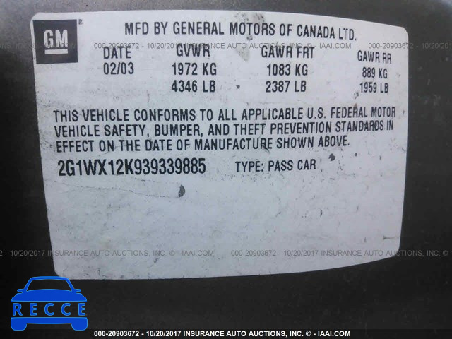 2003 Chevrolet Monte Carlo 2G1WX12K939339885 image 8