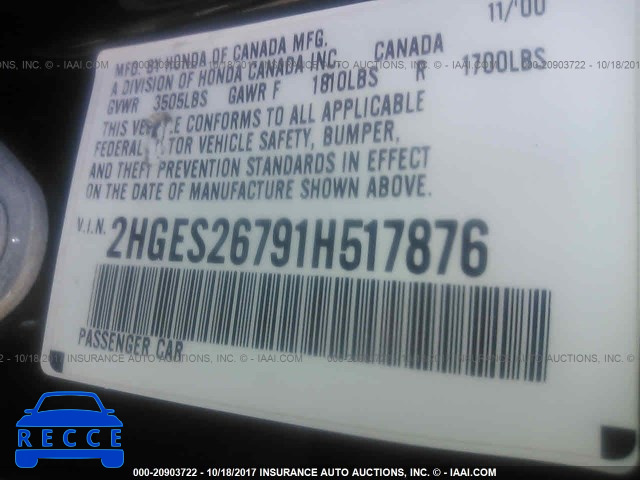 2001 Honda Civic 2HGES26791H517876 image 8