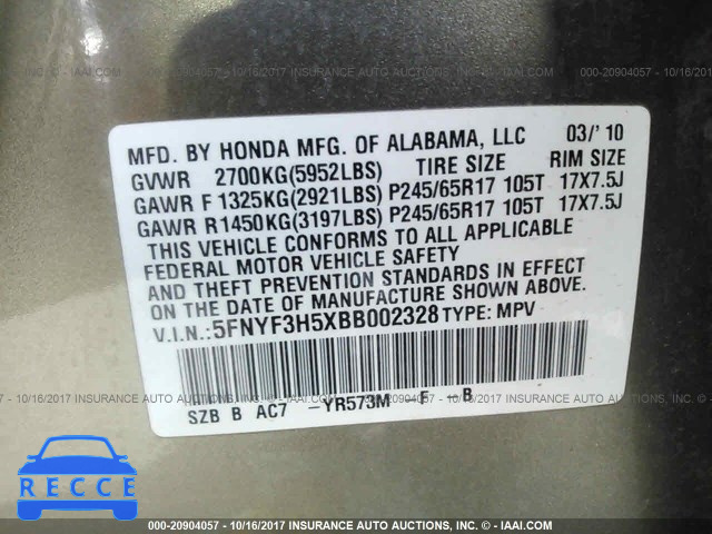 2011 Honda Pilot 5FNYF3H5XBB002328 image 8