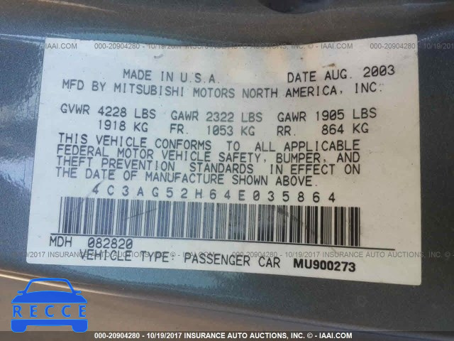 2004 Chrysler Sebring 4C3AG52H64E035864 image 8