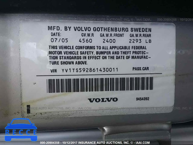 2006 Volvo S80 2.5T YV1TS592861430011 image 8