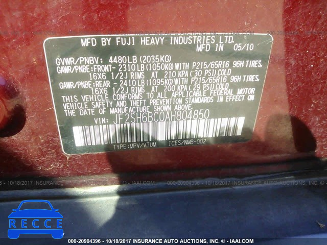 2010 Subaru Forester XS JF2SH6BC0AH804850 image 8