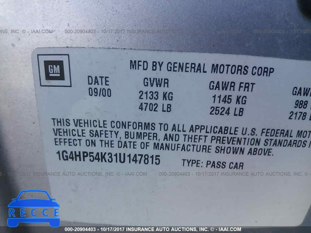 2001 BUICK LESABRE 1G4HP54K31U147815 image 8
