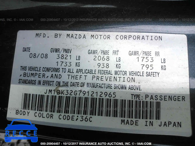 2009 Mazda 3 I JM1BK32G791212965 image 8