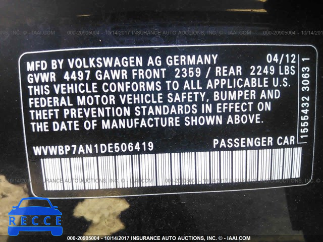2013 Volkswagen CC SPORT WVWBP7AN1DE506419 зображення 8