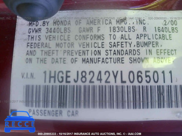 2000 HONDA CIVIC 1HGEJ8242YL065011 image 8