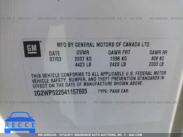 2004 PONTIAC GRAND PRIX 2G2WP522541157605 image 8