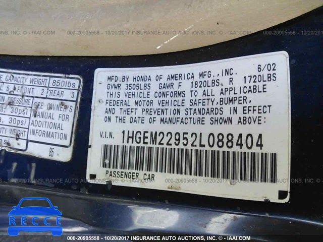 2002 Honda Civic 1HGEM22952L088404 image 8
