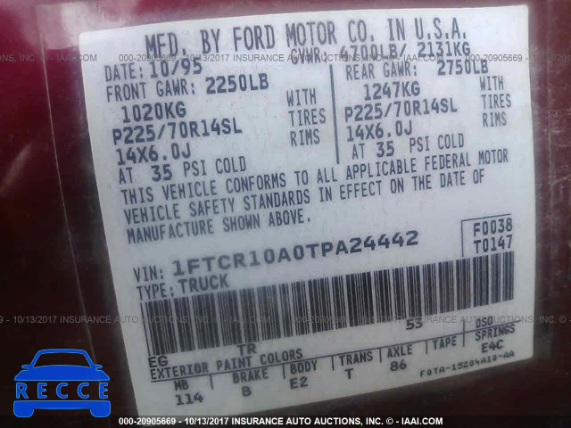 1996 Ford Ranger 1FTCR10A0TPA24442 image 8