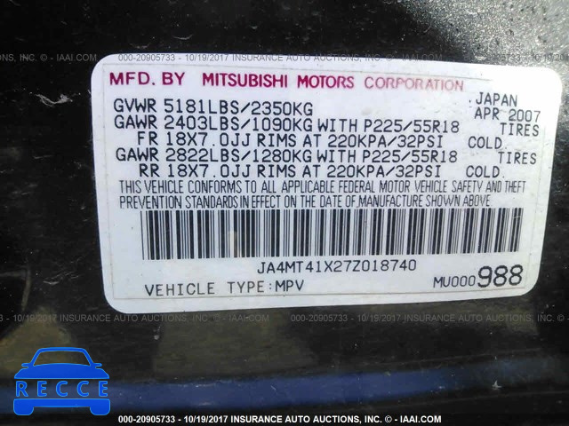 2007 MITSUBISHI OUTLANDER XLS JA4MT41X27Z018740 image 8