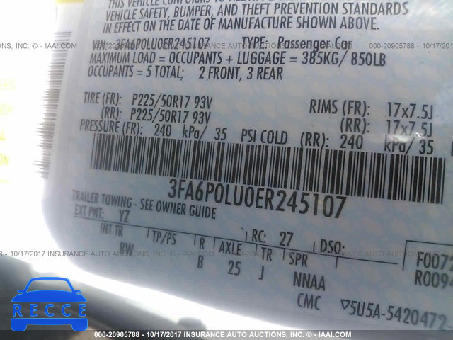 2014 Ford Fusion 3FA6P0LU0ER245107 image 8