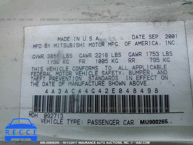 2002 Mitsubishi Eclipse GS 4A3AC44G42E048498 image 8