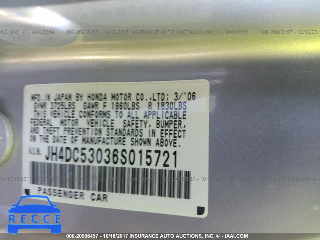 2006 Acura RSX TYPE-S JH4DC53036S015721 зображення 8