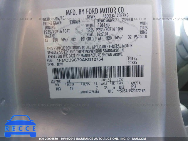 2010 Ford Escape 1FMCU9C79AKD12754 image 8