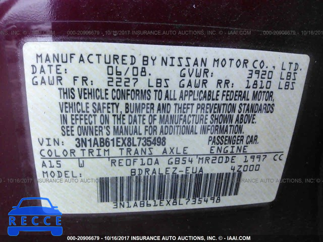 2008 Nissan Sentra 3N1AB61EX8L735498 Bild 8