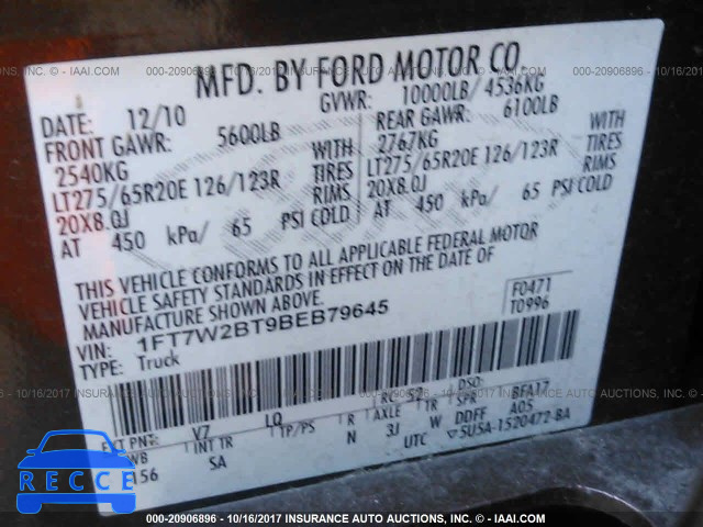 2011 Ford F250 1FT7W2BT9BEB79645 image 8