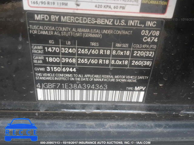 2008 Mercedes-benz GL 450 4MATIC 4JGBF71E38A394363 image 8