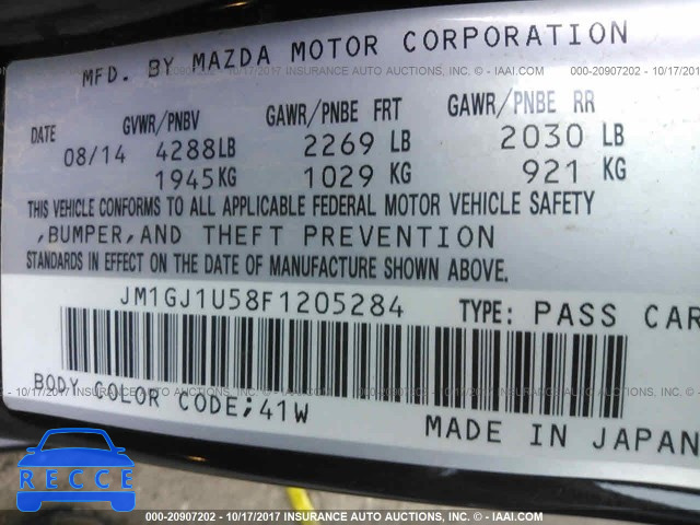 2015 Mazda 6 SPORT JM1GJ1U58F1205284 зображення 8