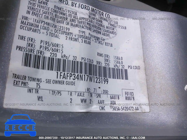 2007 Ford Focus 1FAFP34N17W123199 image 8