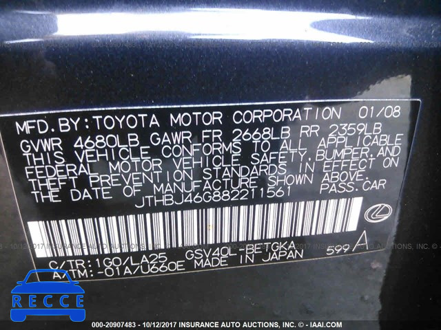 2008 Lexus ES 350 JTHBJ46G882211561 image 8