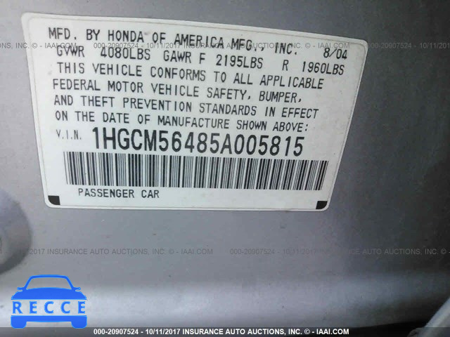 2005 Honda Accord 1HGCM56485A005815 Bild 8
