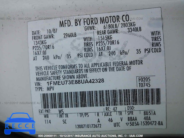 2008 Ford Explorer 1FMEU73E88UA42328 image 8