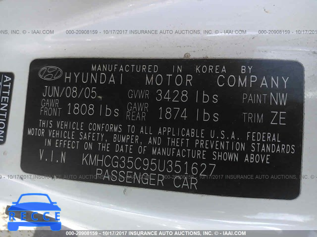 2005 HYUNDAI ACCENT GS KMHCG35C95U351627 image 8