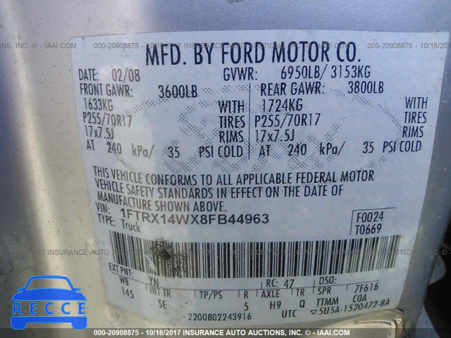 2008 Ford F150 1FTRX14WX8FB44963 image 8