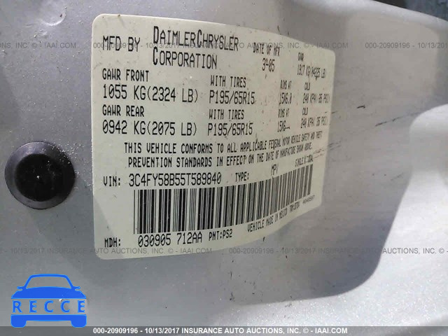 2005 Chrysler PT Cruiser 3C4FY58B55T589840 image 8