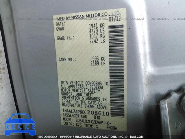 2012 NISSAN ALTIMA 1N4AL2AP8CC208610 image 8