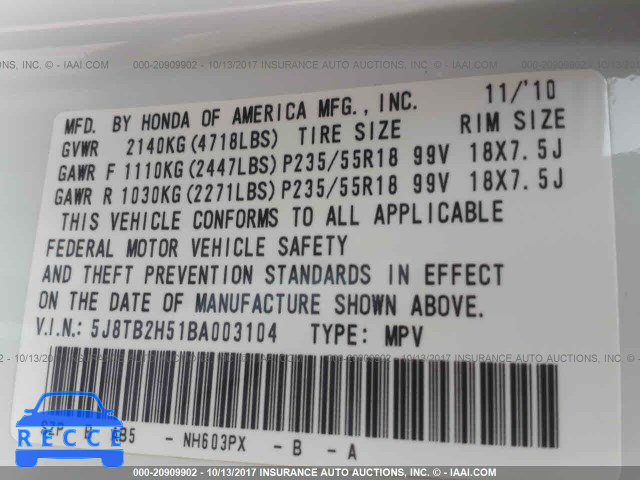 2011 Acura RDX 5J8TB2H51BA003104 image 8