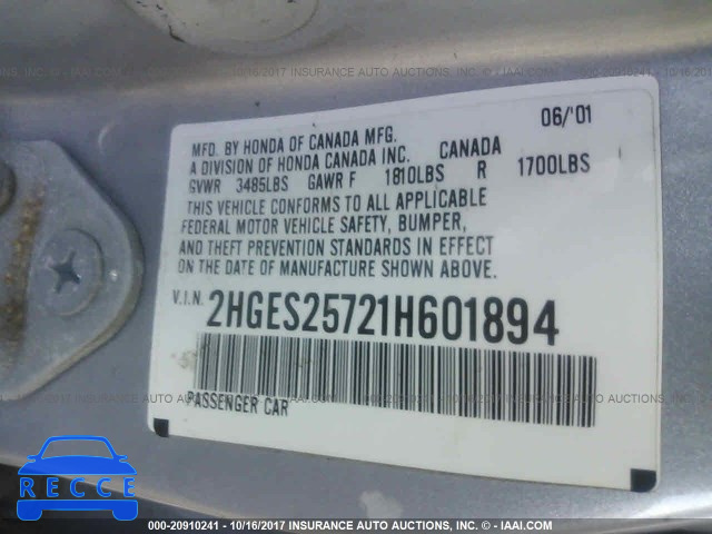 2001 Honda Civic 2HGES25721H601894 image 8