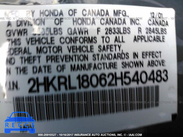 2002 Honda Odyssey EXL 2HKRL18062H540483 image 8
