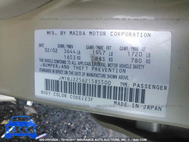 2002 Mazda Protege DX/LX/ES JM1BJ225621585500 зображення 8