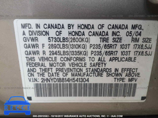 2004 ACURA MDX TOURING 2HNYD18814H541304 Bild 8