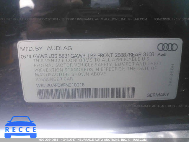 2015 Audi A8 L QUATTRO WAU3GAFDXFN010018 image 8