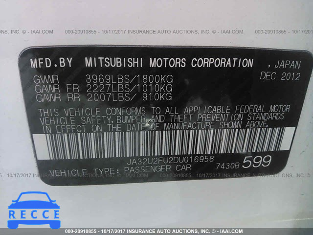2013 Mitsubishi Lancer ES/ES SPORT JA32U2FU2DU016958 image 8