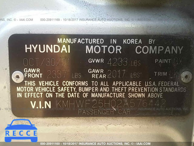 2002 Hyundai Sonata GL KMHWF25H02A576442 Bild 8